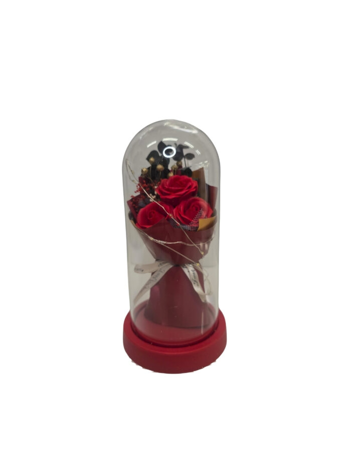 Glasglocke mit Rote-Rosen