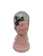 Glasglocke mit Pink-Rosen