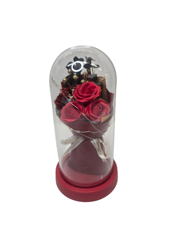 Glasglocke mit Rote-Rosen