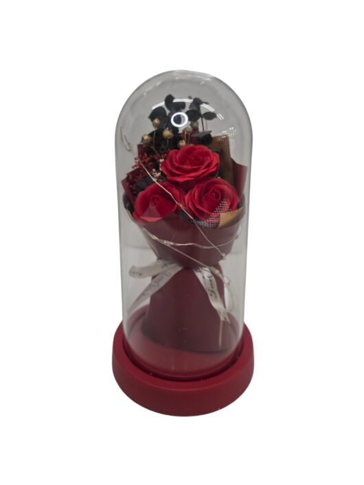 Glasglocke mit Rote-Rosen