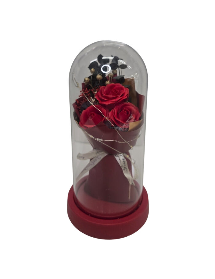 Glasglocke mit Rote-Rosen